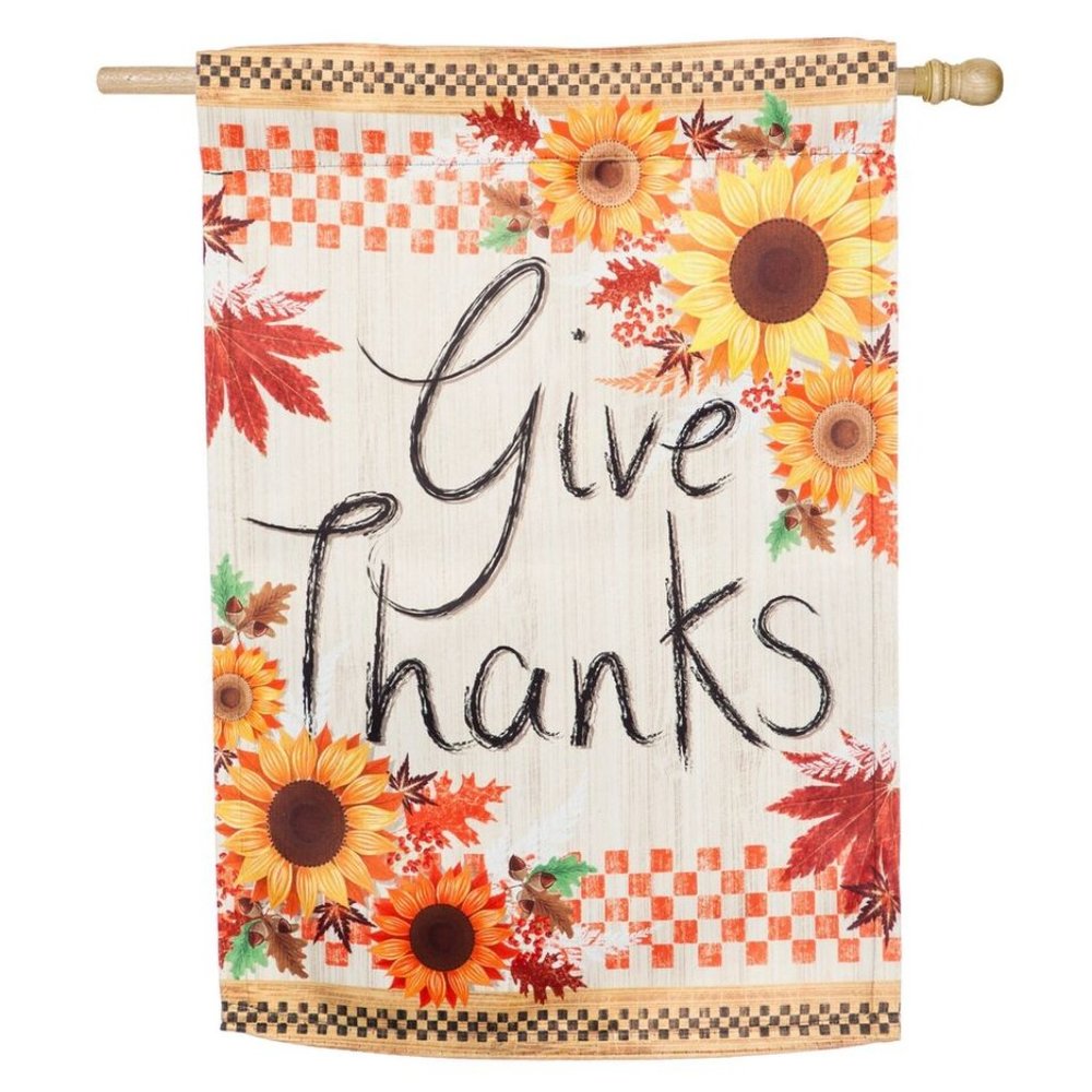 Fall / Thanksgiving GIVE THANKS House Flag 29 x 43 2-sided w/Sunflowers & Leaves